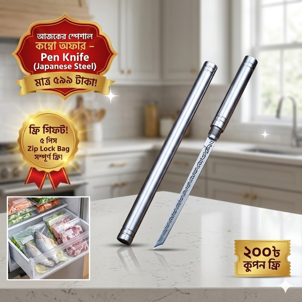 Pen Knife (Japanese Steel) + ৫টি Zip Lock Bag FREE 🎁 + ২০০৳ কুপন