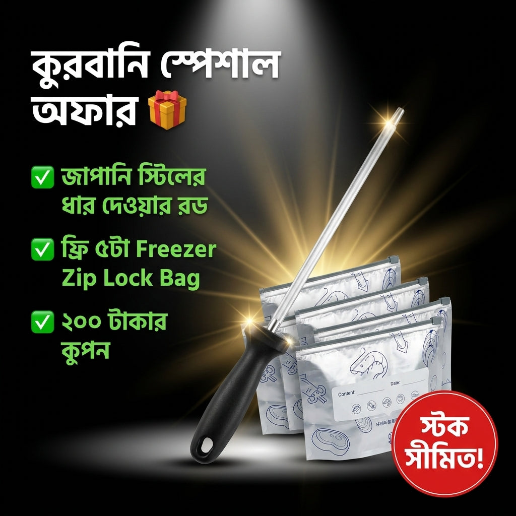 Knife Sharpening Rod +  ফ্রি ৫টা Freezer Zip Lock Bag + ২০০ টাকার কুপন সহ
