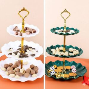 3 Tier Dessert Plate Green+White  Color (2 Pis Combo Offer)